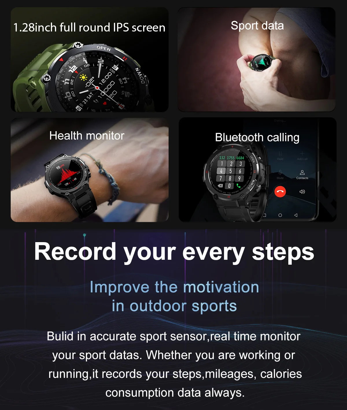 Best sales reloj intelligent smart watch phone calling waterproof 400mAh big battery round smartwatch K22 for men
