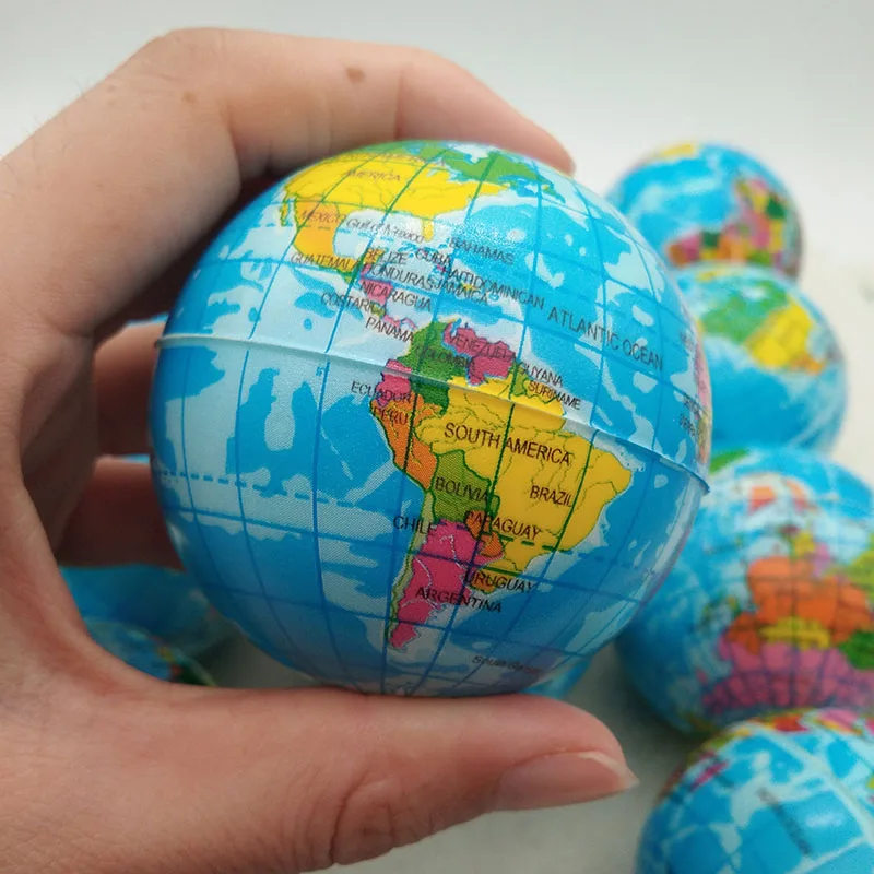 63mm Anti Stress Relief World Map Foam Ball Atlas Globe Palm Ball