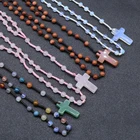Rosary Natural Red Agate Stone Beads Crucifix Cross Rosary Beads Necklace Tiger Eye Christian Necklace