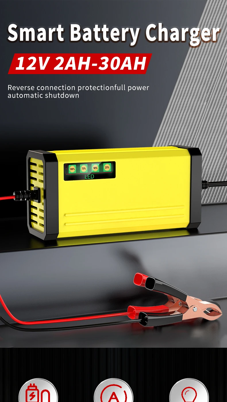 Fast delivery 12V battery charger 12V 2A smart automatic 12 volt gel agm vrla lead acid motorcycle car battery charger