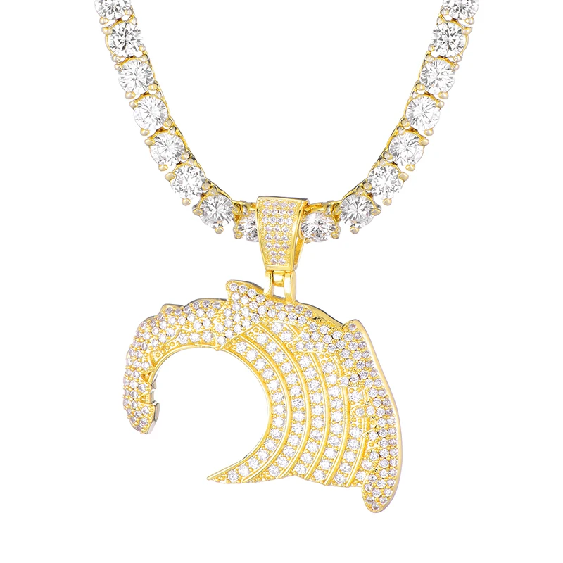 18k Hiphop Iced Out Sea Wave Pendant 