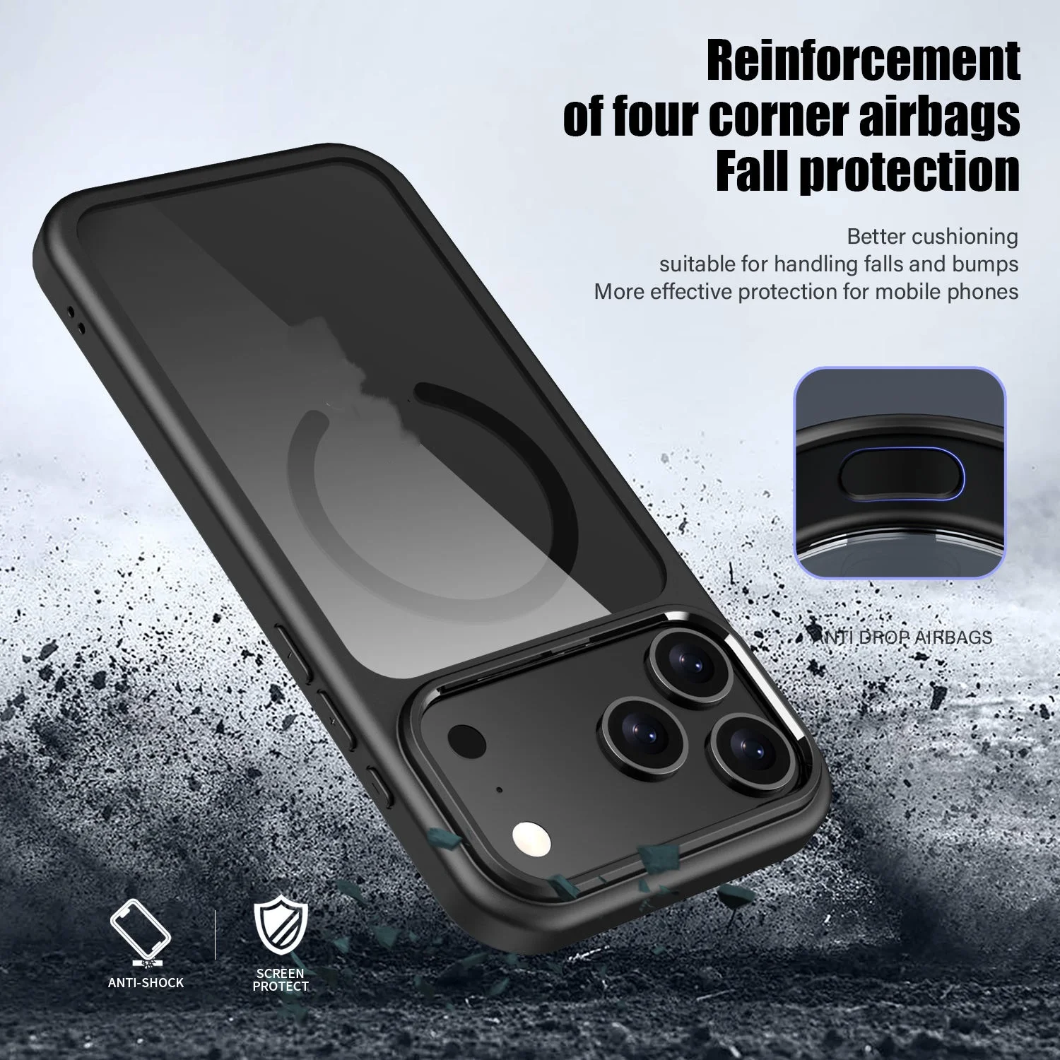 product laudtec shockproof strong magnetic wireless charging clear hard pc tpu custom phone cover for iphone 17 pro max16 15 pro max-7