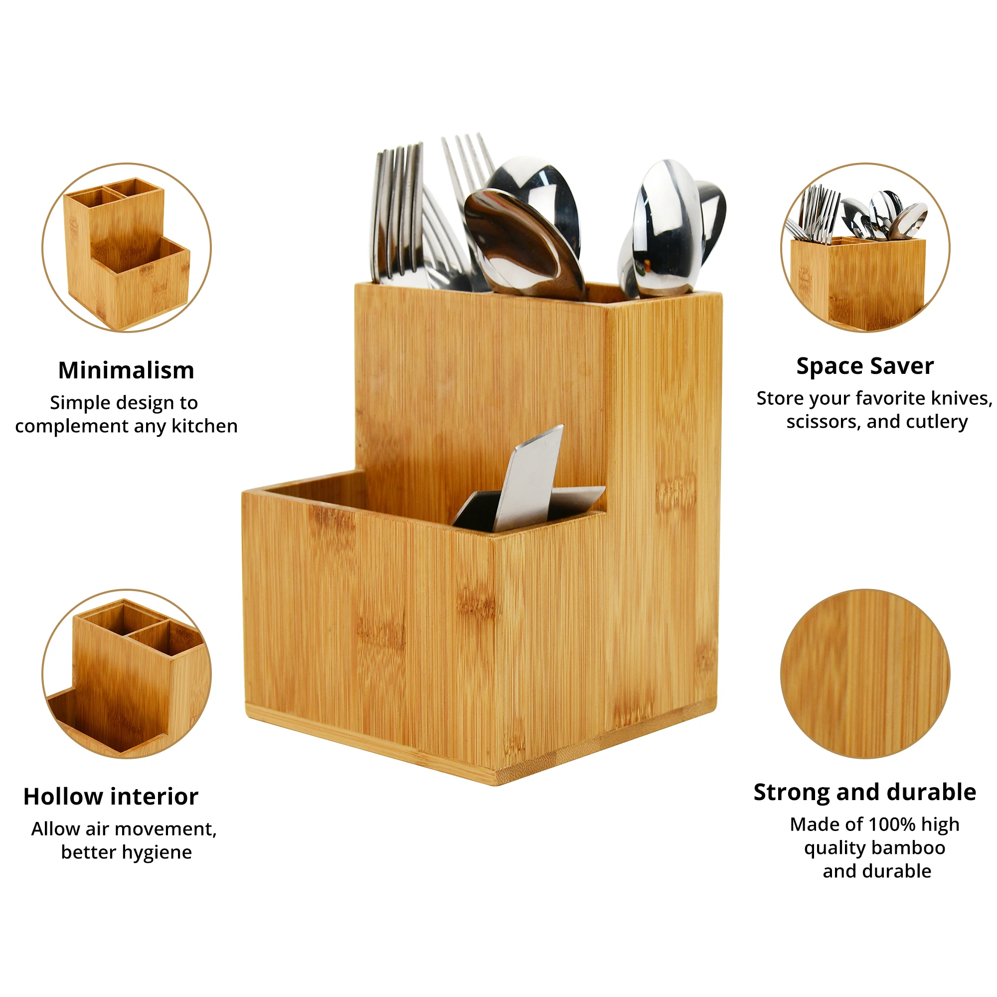 Premium Wooden Bamboo Kitchen Cooking Utensil Set With Holder Chopstick Organizer Stationary For Kitchen Counter