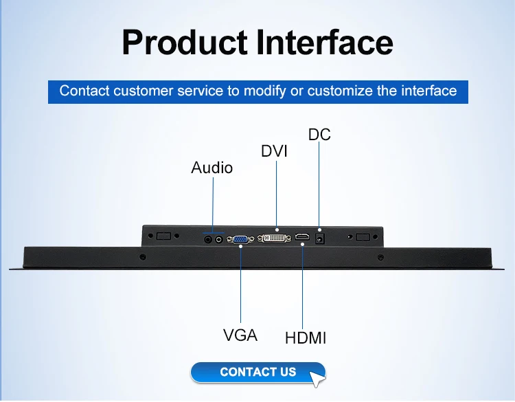 23.6 Inch Industrial Embedded Mount Monitor Resistive Touch Screen VGA Display TFT IPS LED Equipment Metal Case Monitor