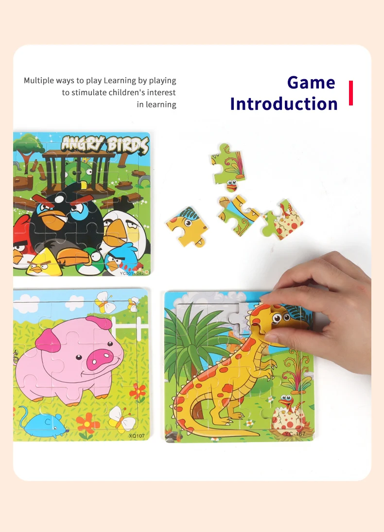 Niestandardowe 20 sztuk zwierząt drewniane puzzle gry wczesna inicjacja edukacyjna puzzle dla dzieci chłopców i dziewcząt dostawca