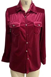 Vintage Women Long Sleeve Button Down Cozy Loose Blouses Velvet Shirt Fall Jacket Shirts