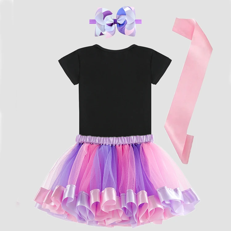New fashion boutique clothing children summer outfits cartoon print t-shirt+colorful skirt girl's dress clothing suits