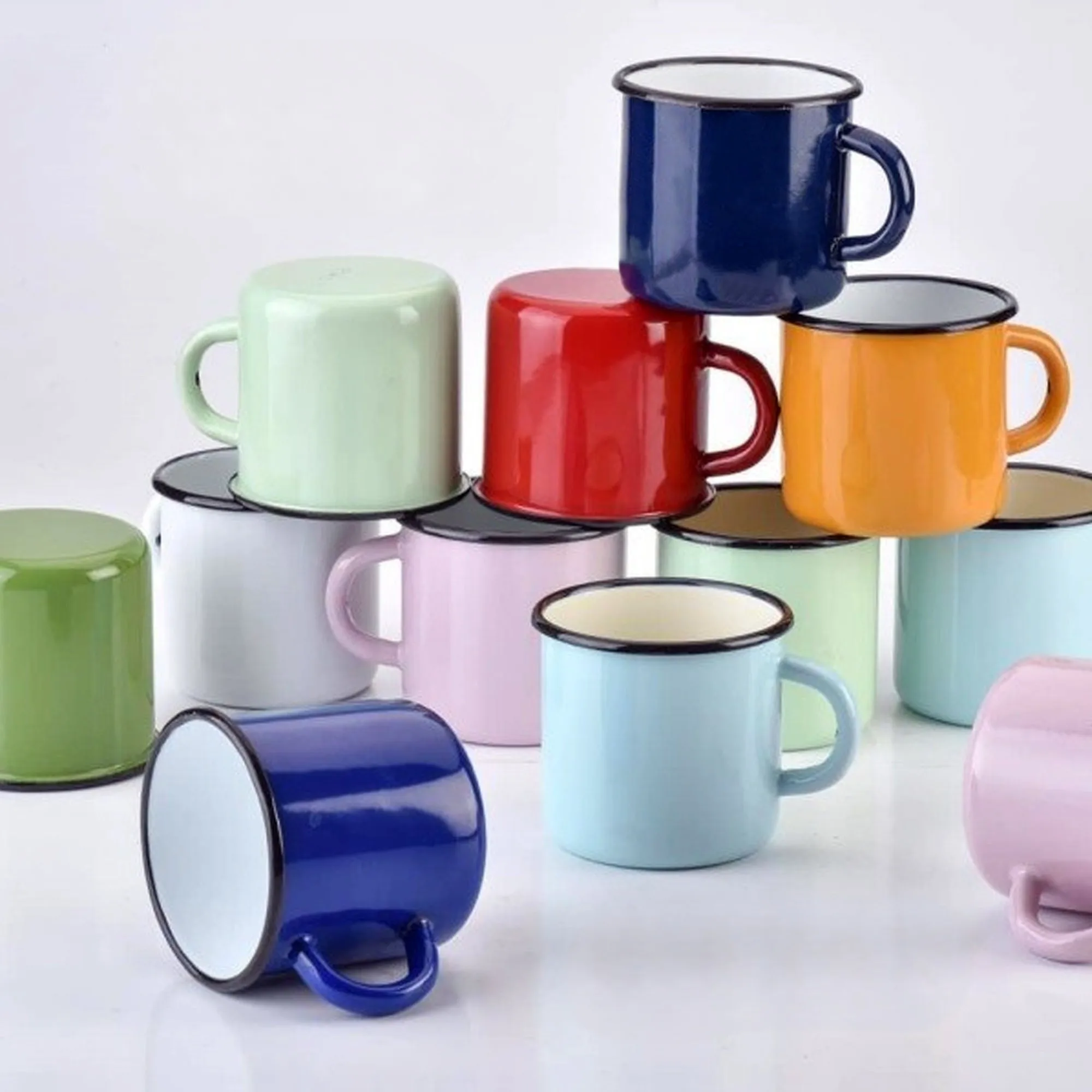 Wholesale Custom Design 350ml 12OZ Coffee Milk Water Steel Mug Enamelled Cup plain Blank Camping Enamel Mugs