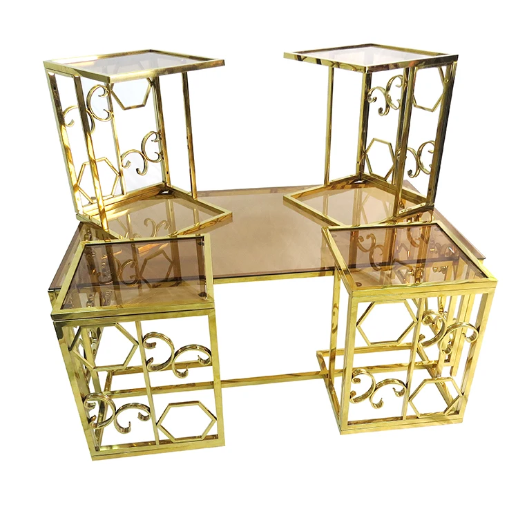 Indoor Home Use White Coffee Table Set Stainless Steel Furniture Gold Table