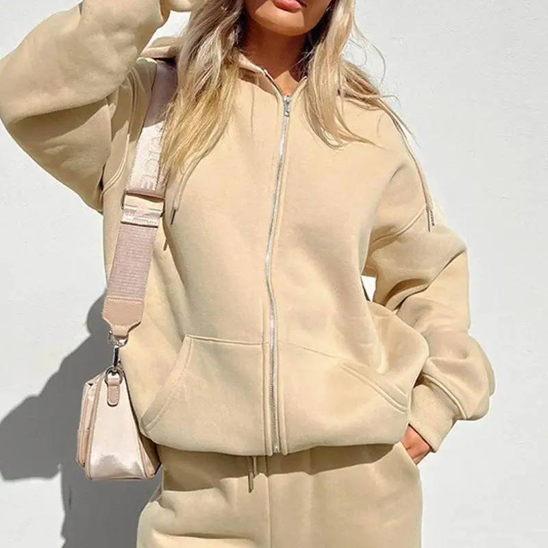 Women 2 Piece Outfits Plus Size Casual Solid Long Sleeve Zip Up Hoodie  Sweatpants Tracksuit Joggers Sweatsuit - Buy Tracksuits Outfits 2 Piece  Jogger Fitness Set Zip,Zip Hood Tracksuit Set,Cotton Jacket And