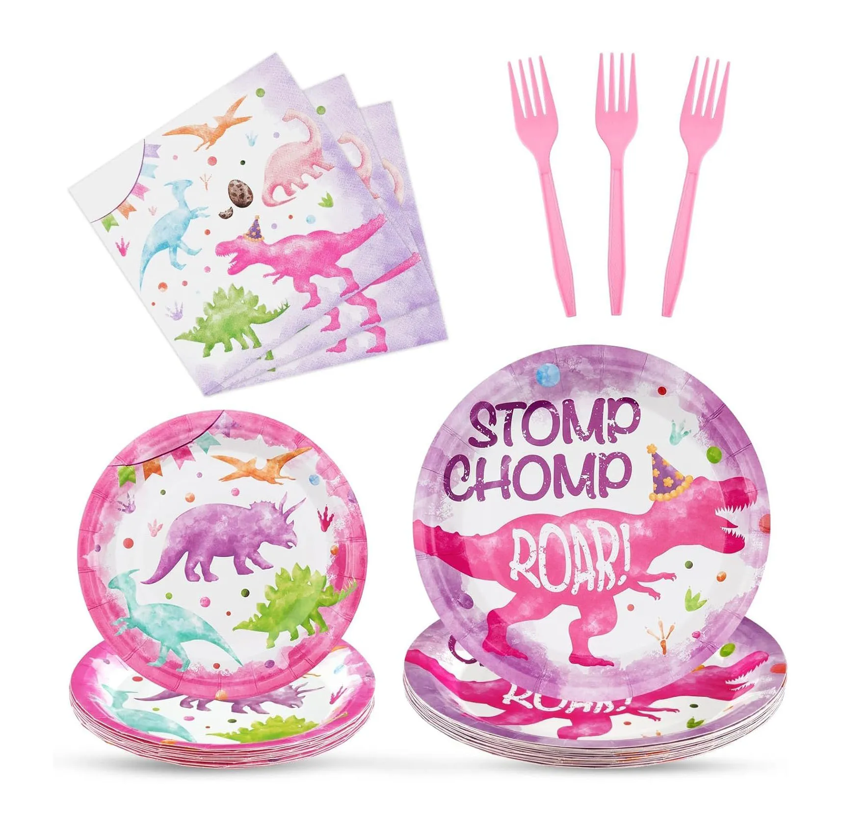 Pink Dinosaur Theme Disposable Birthday Party Tableware Set Party Decorations Dino Disposable Tableware Set