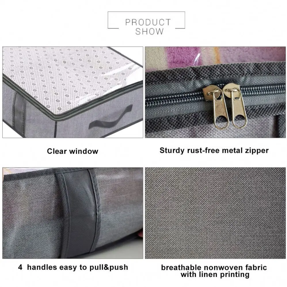 Large Capacity Non Woven Fabric Foldable Quilt Laundry Blanket Closet Organizer Underbed Clothes Storage Bag with Handles