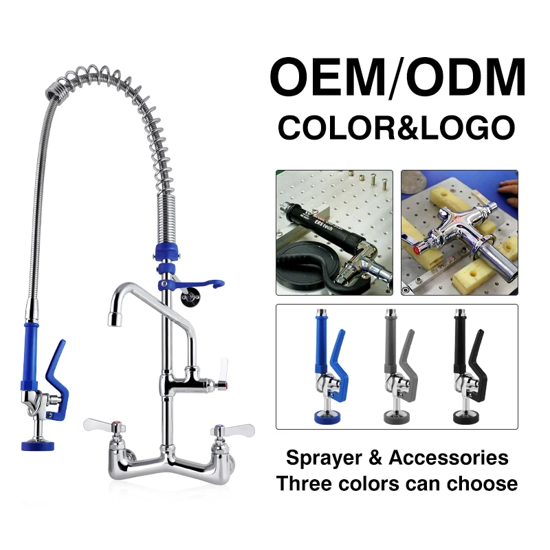 Commercial Restaurant Sink Faucet with Pre-rinse Sprayer Restaurant Kitchen Mixer Wall Mounted Kitchen Pre Rinse Faucet factory