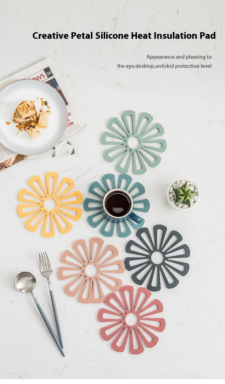 Modern Floral Design Silicone Plate Mat High-Temperature Resistant Anti-Scalding Coaster Placemat for Dining Table Household Mat factory