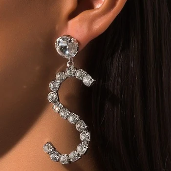 Fashion Simple Crystal Letter Earrings Women S Stud Earrings Temperament Piercing Jewelry for Gift