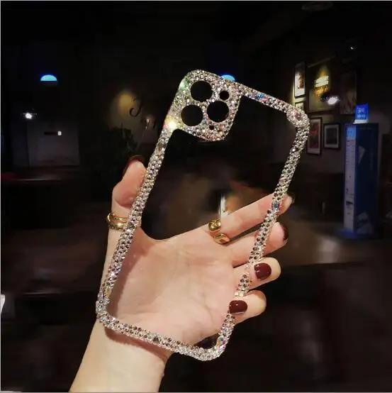 Luxury Rhinestone Precision Hole Bling Bling waterproof Transparent Mobile Covers Phone Case for iPhone 15 14 13 12 11 pro max