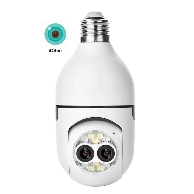 ICsee 4mp Indoor Dual Lens Light Bulb cctv Camera Wireless 360 Degree Panoramic 2mp Wifi bulb light Dual Lens ptz Network Camera