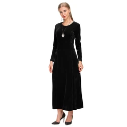 Beautiful elegant waist tie  luxurious velvet fabric long sleeve black party maxi evening dress