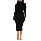 Dress The Latest Fashion Signature Double-Lined Stretch Fabric Black Long Sleeve High Neck Back Out Bodycon Midi Dress