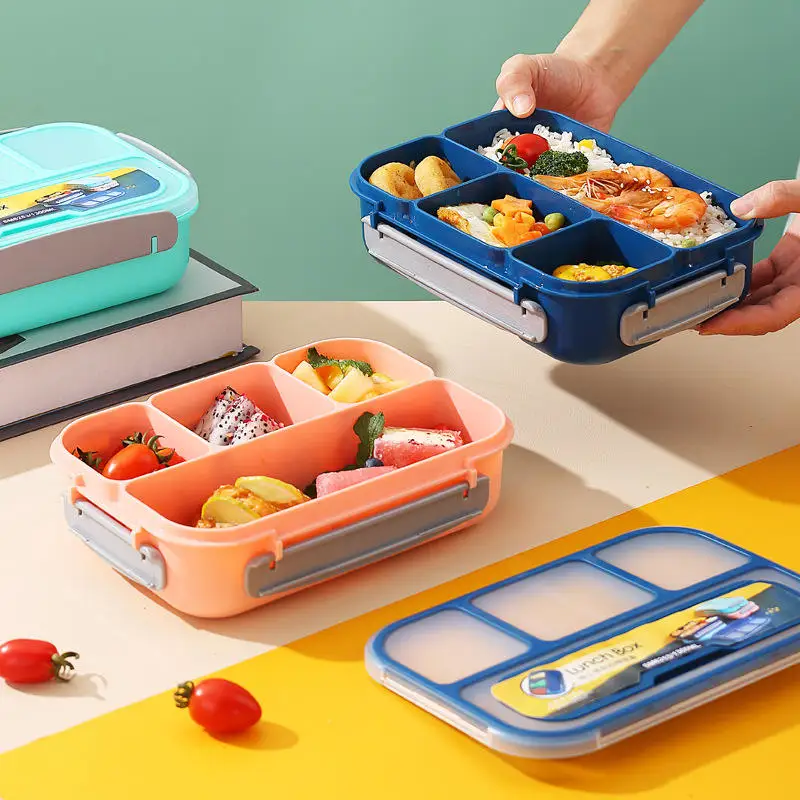 Food Grade PP TPR 4 Compartments Household Storage Microwave Lunch Bento Box for kids adults