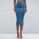 Skirts Wholesale Casual Elastic High Waist Midi Slim Pencil Long Denim Skirts For Women Girls