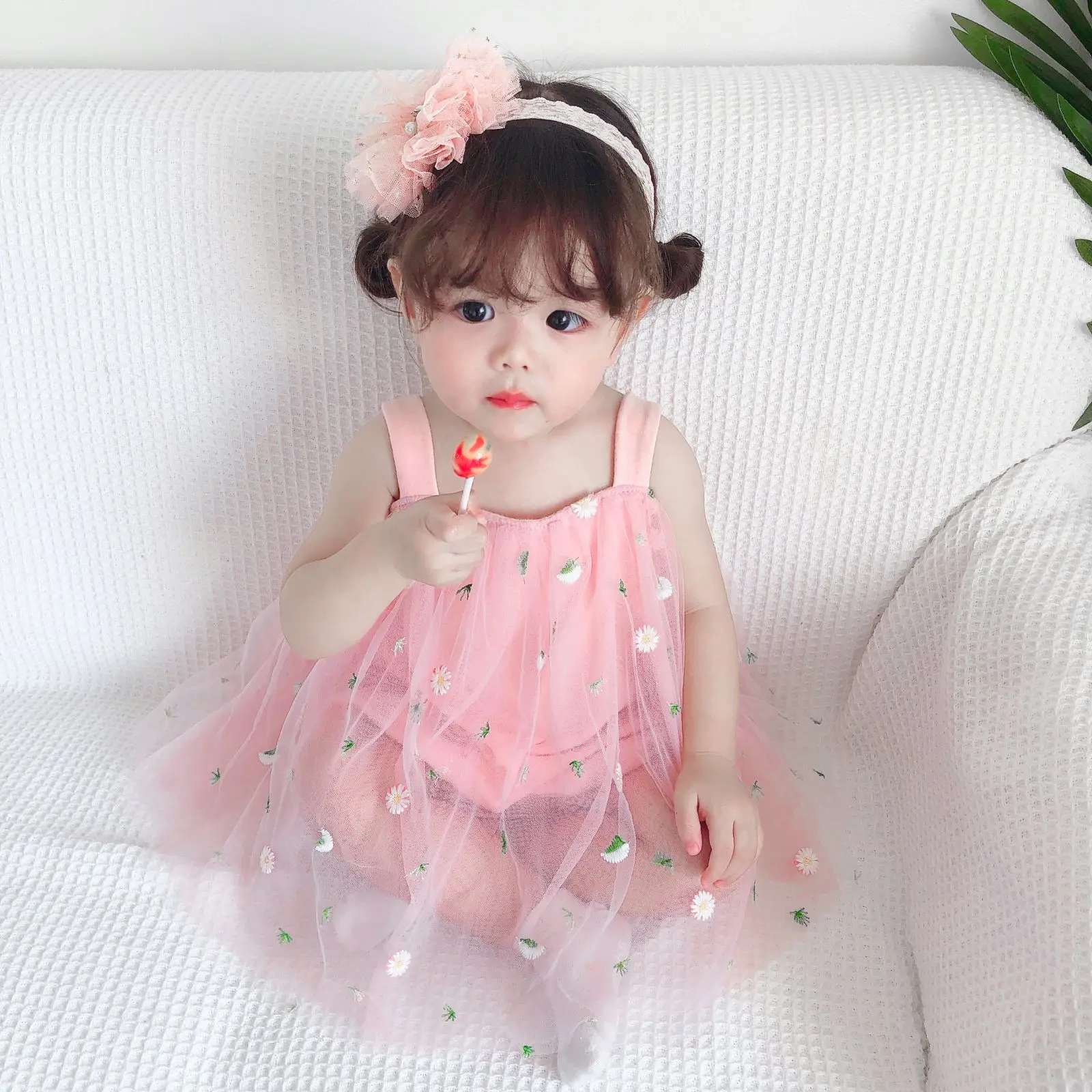 Fashion Newborn Baby Girl Dress Daisy Floral Embroidery Sleeveless