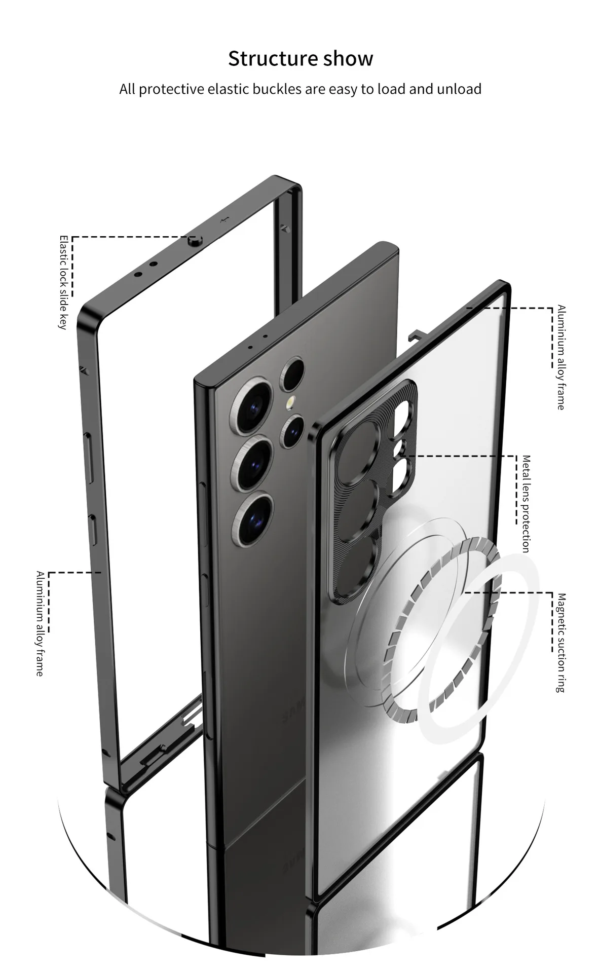 product phone case for samsung s25 ultra s24plus s23 ultra snap on metal single sided magnetic protective lens laudtec-6
