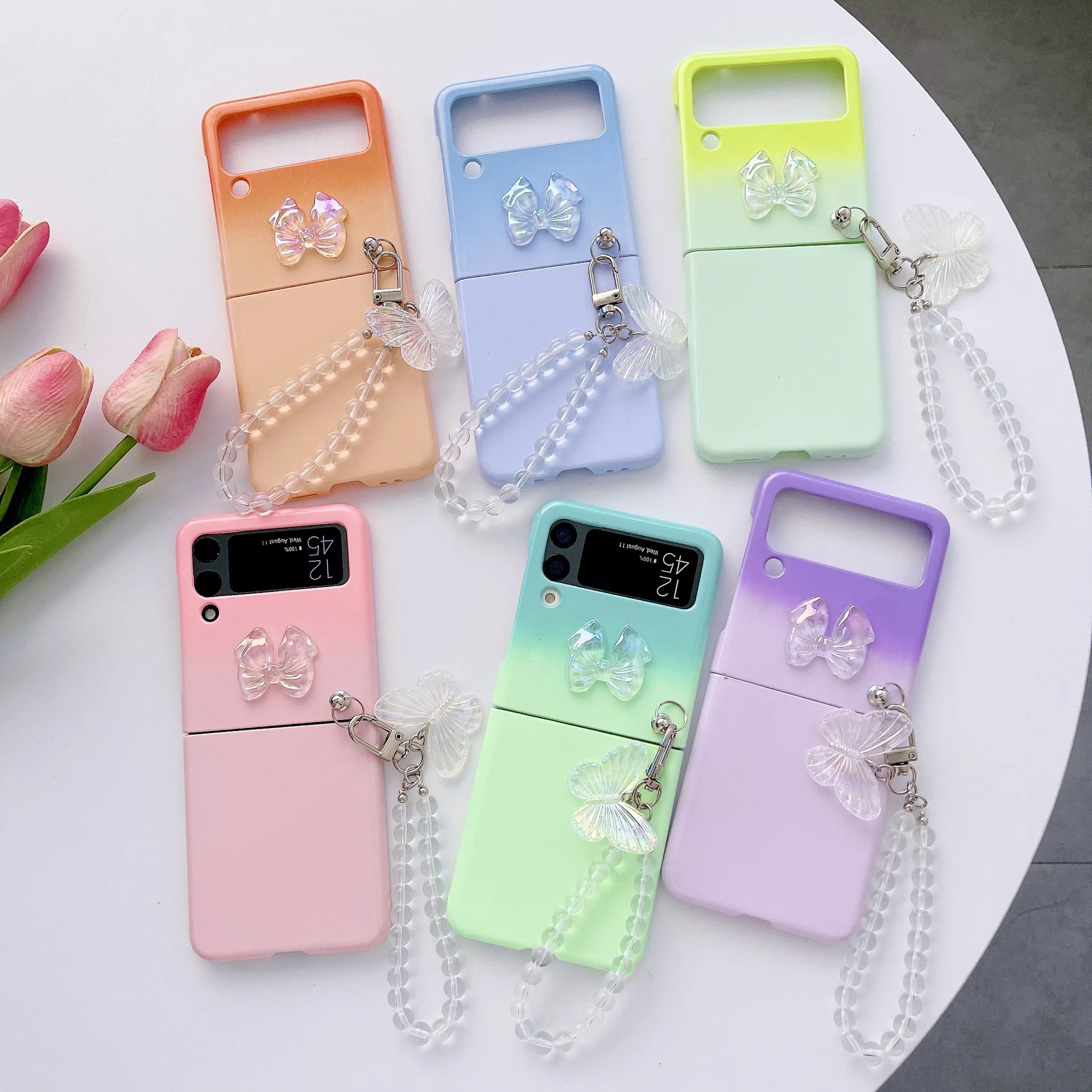 cute gradient folding phone cases for samsung z flip 3 4 5g