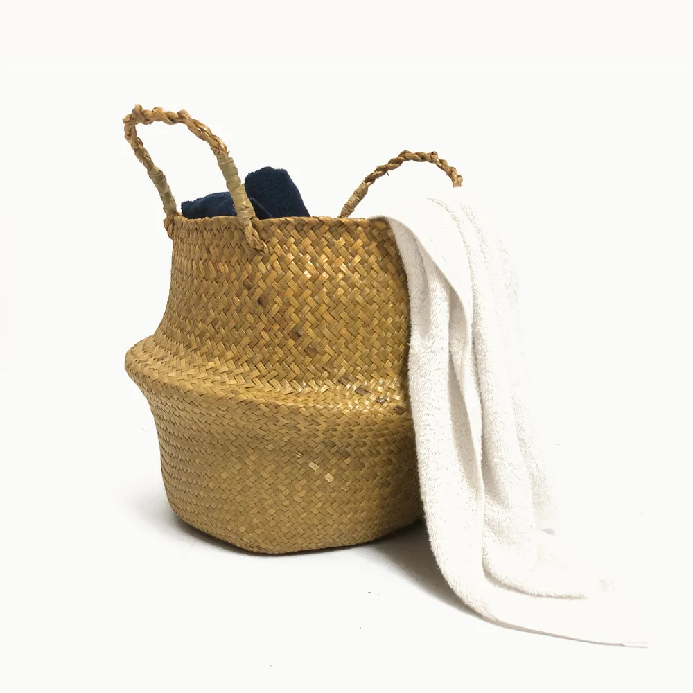 Wicker baskets Handmade seagrass woven basket flower pot simple folding storage basket