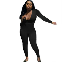 C45-1 solid color plus size jump suits bodycon jumpsuits long sleeve romper and jumpsuit rompers fall 2021 women clothes