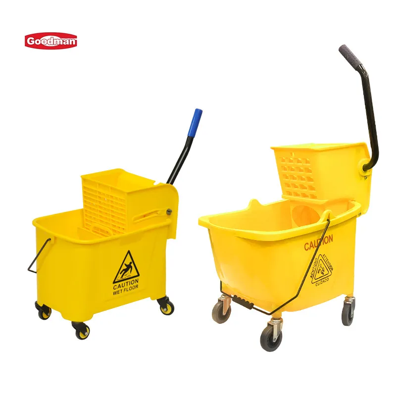 Airport Hospital Hotel Cleaning Mop Trolley 46L Plastic Double Bucket Mop Cart Wringer Trolley