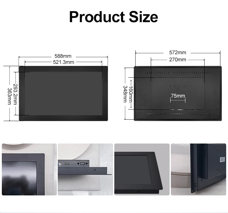 23.6 Inch Industrial Embedded Mount Monitor Resistive Touch Screen VGA Display TFT IPS LED Equipment Metal Case Monitor