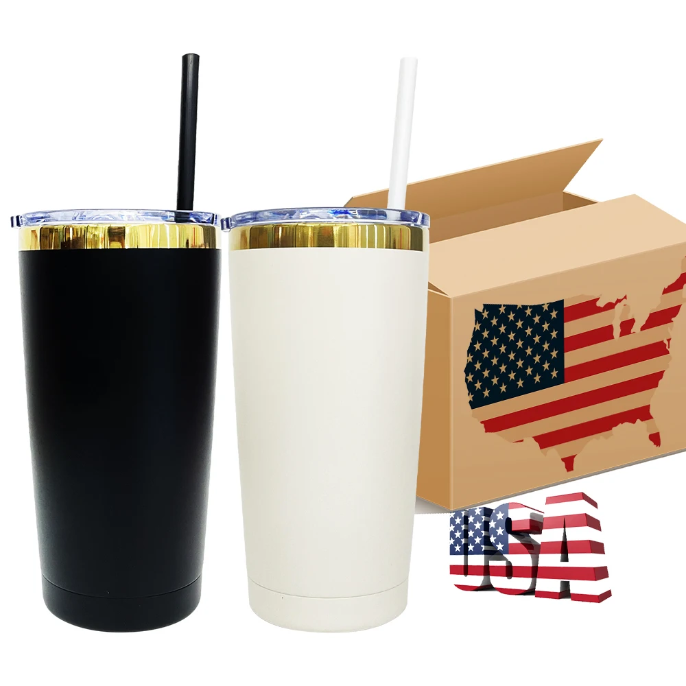 wholesale bulk travel mug stainless steel coated black white mixed Car 20oz tumbler with straw for laser engraving