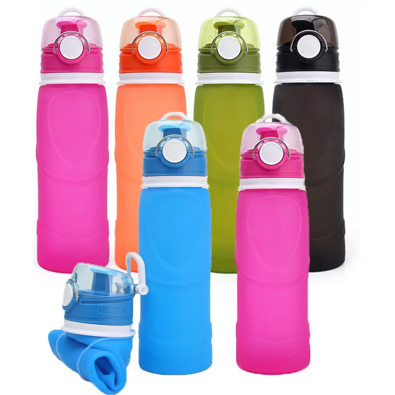 Promotional Products 750ml Collapsible Water Bottle Food Grade portable Travel Tumbler Foldable Silicone Plastic Sports Bottle