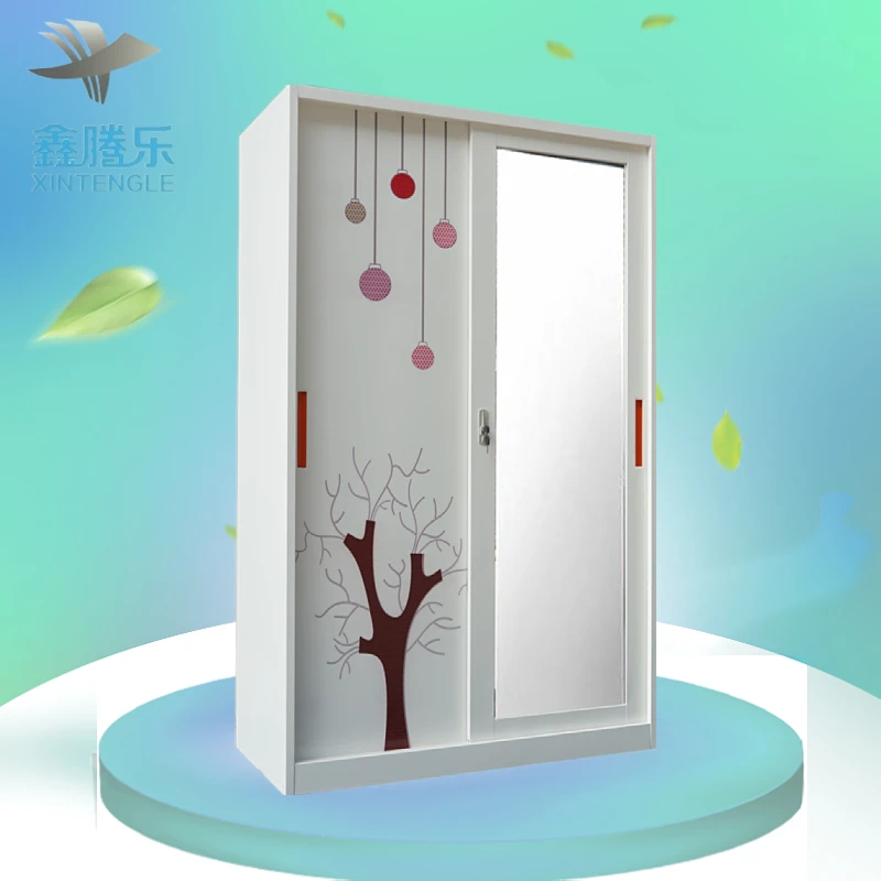 New Promotion for Simple Design Sliding Door Steel Printed Flower Printing Bedroom Wardrobe Home Furniture Use