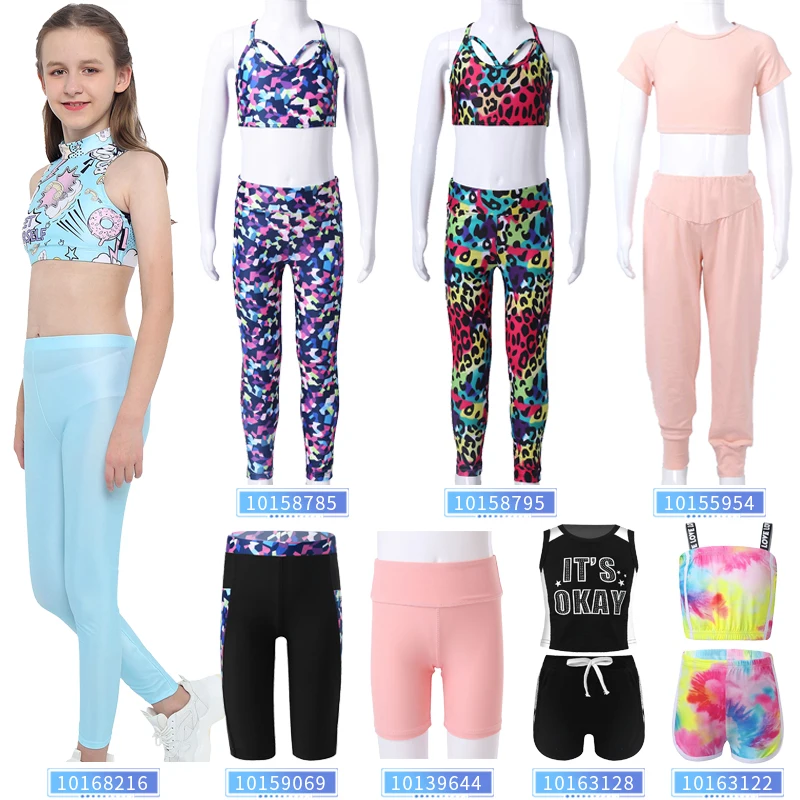 Low Price Kids Girls 2 Pcs Swimsuits Yoga Sport Fitness Clothing Patterns Printed Top with Boyshorts Bottoms 4-14