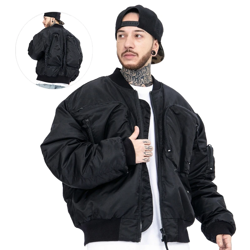 Factory Directly Sale Solid Color Full Zipper Mens Jackets Multi Pockets Leisure Workout Jackets Plus Size Men's Jackets
