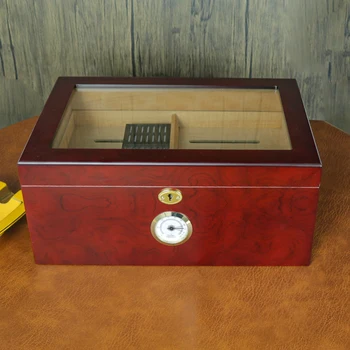 Luxury  Custom Wooden Cigar Humidor Cabinet  Display Lockers Commercial Cigar Accessories Set Glass Top Wooden Cigar Humidor Box