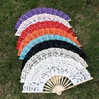 Embroidery Party Handmade Bamboo Cotton Fan Wedding Battenburg Lace Fan