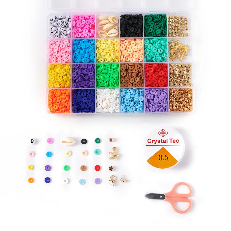 Hot Sale DIY Clay Bead Kit 6mm Flat Round Polymer Clay Beads Set For Bracelet Making