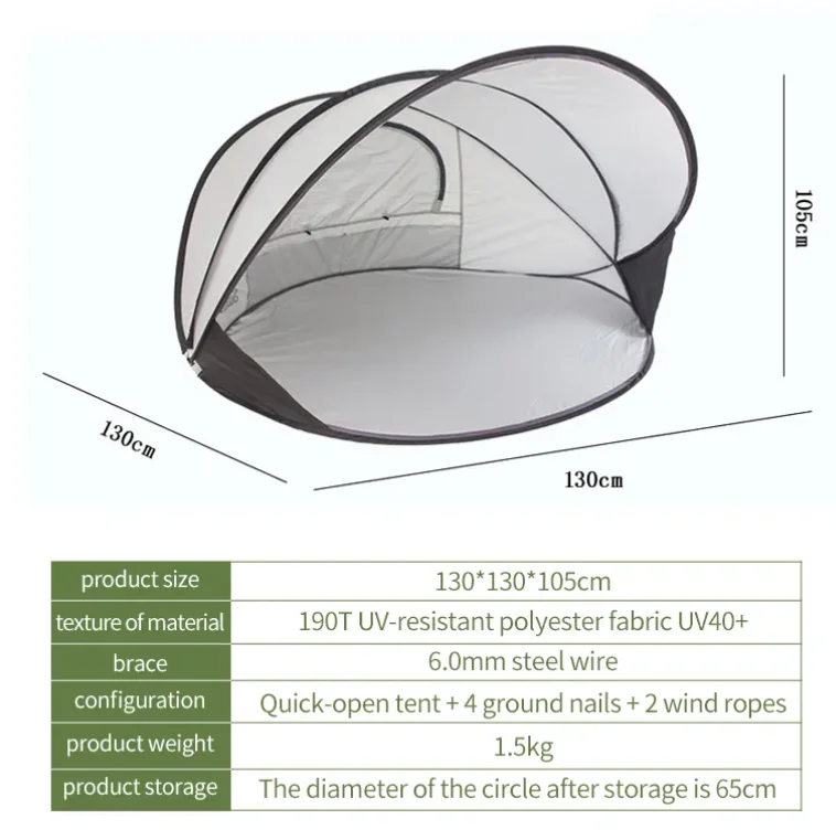 Portable Lightweight Beach Tent with UV Protection Easy Setup Steel Frame Sun Shelter for Outdoor Camping factory