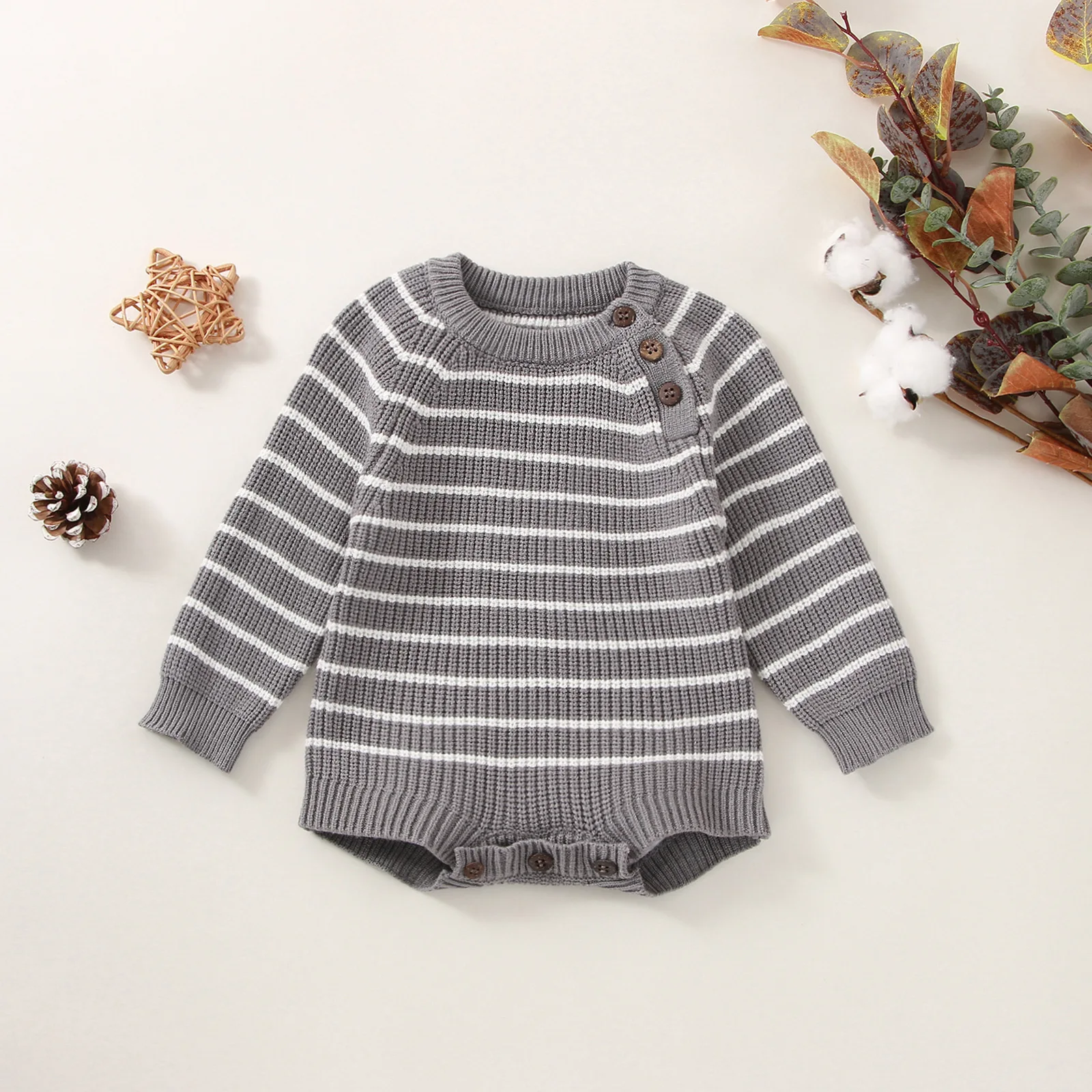 INS 2022 autumn clothes soft knitted sweater stripe design good quality kids clothes baby girls rompers
