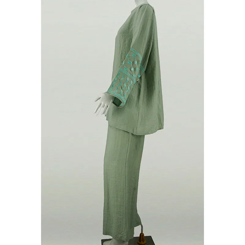 New Embroidery Abaya Manufacturer Wholesale New Arrival 2 Piece Set Islamic Clothing Muslim Abaya Dubai Top and Pants Set details