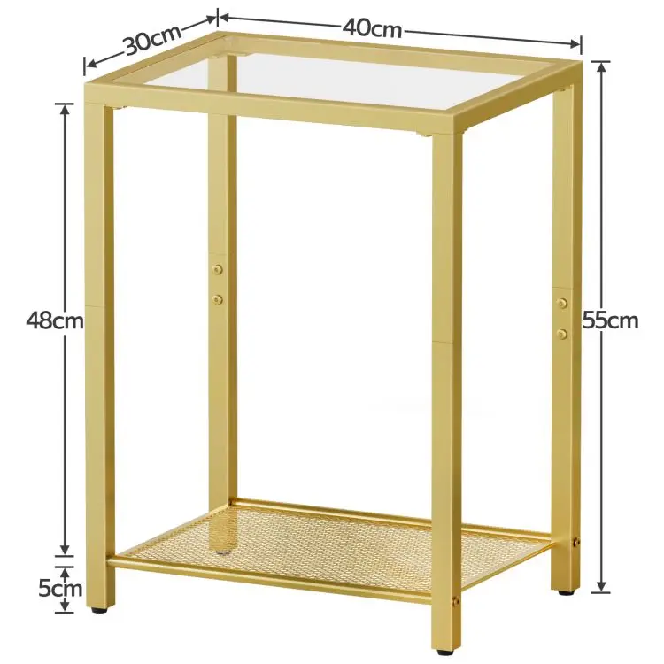 Wholesale Metal Modern Square Tempered Glass 2 Tier Bed Side End Tables with Storage Nightstand for Tight Spaces for Living Room