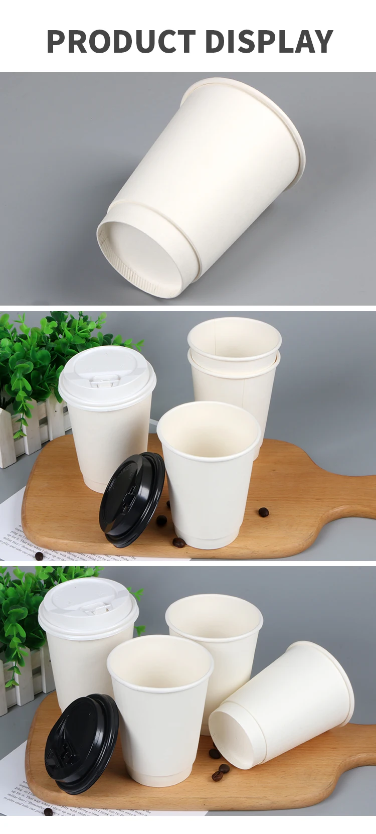 Custom Biodegradable 6oz 8oz 9oz 12oz 16oz Paper Cups Disposable Double