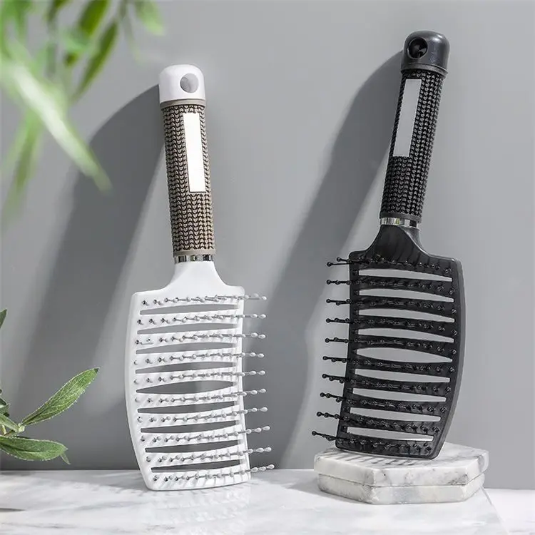 Custom Logo Colored Plastic Nylon Hair Brush Quick Drying Hallow Out Design with Curved Ventilation  for Entangled manufacture