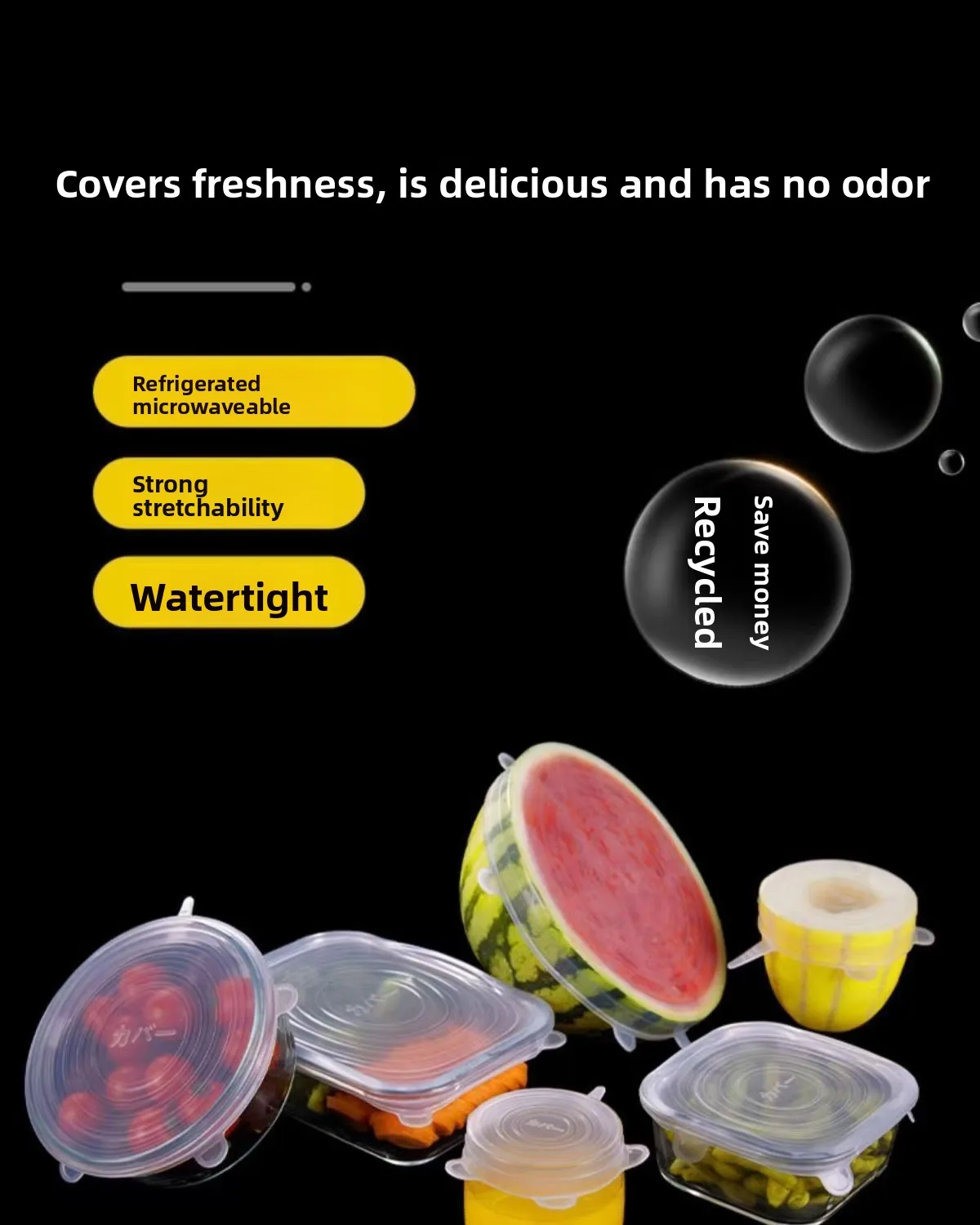 6-Piece Set Transparent Food-Grade Silicone Fresh-Keeping Bowl Cover Stretchable Fruit Specialty Tools for Fresh-Keeping factory