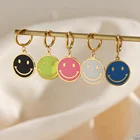 Earrings Colorful Fashion Enamel Earrings Stainless Steel Green Pink Black Smile Face Coin Earrings