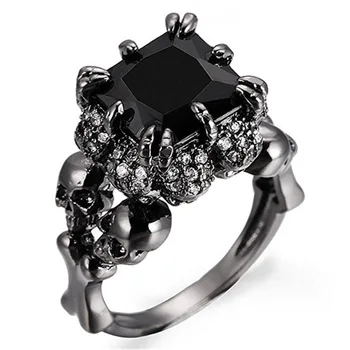 Black skull zircon ring 5#6#7#8#9#10# Halloween explosion luxury diamond rings jewelry women