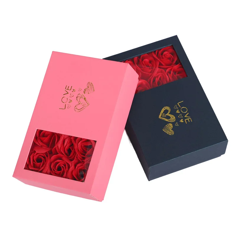 EverBright Wholesale New Year Gift Simulation Rose 6pcs Preserved Flower Ring Jewelry Gift Paper Box Valentine's Day Gift Box